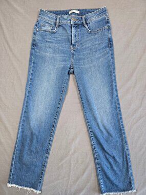 Nine West Womens Straight-Leg Jeans Size 6 Mid-Rise Frayed Raw Hem Blue Denim